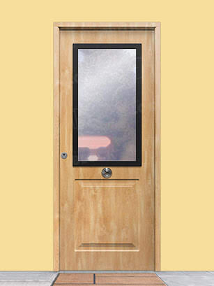Puerta Galvanizada Metálica Clas-CR | 1110 Saga 100 Cristal Roble (Cara Interior Lisa)